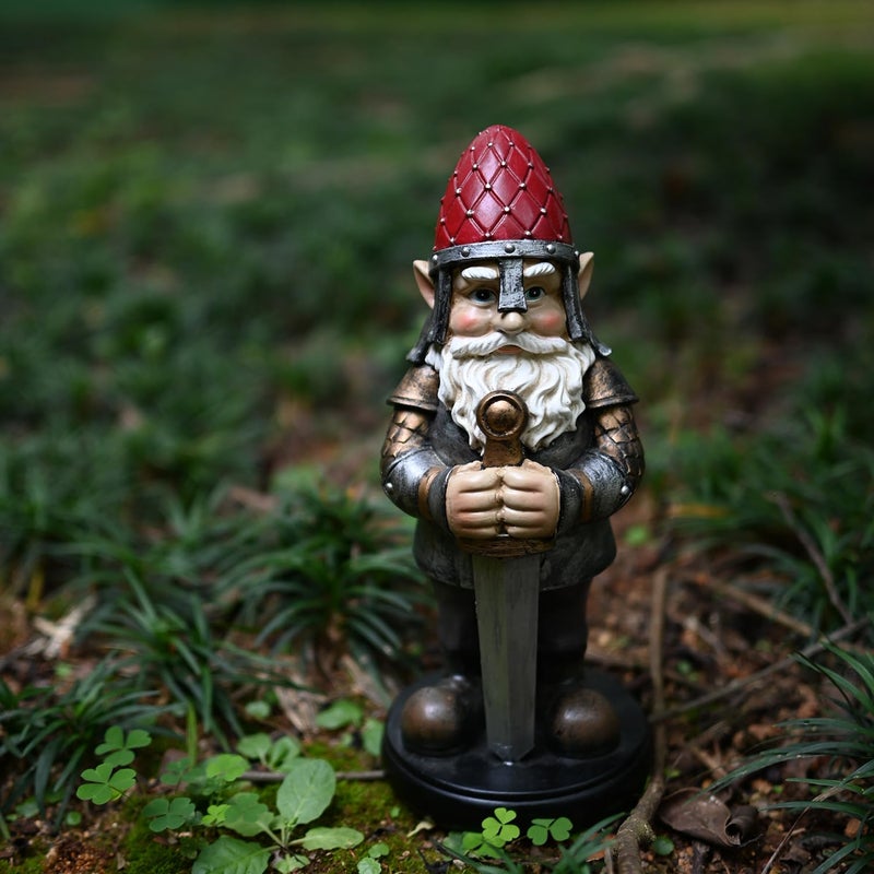 FICITI Gnome Knight Holding sword - armored, 9 inches: Warrior statue for Garden - Image 3